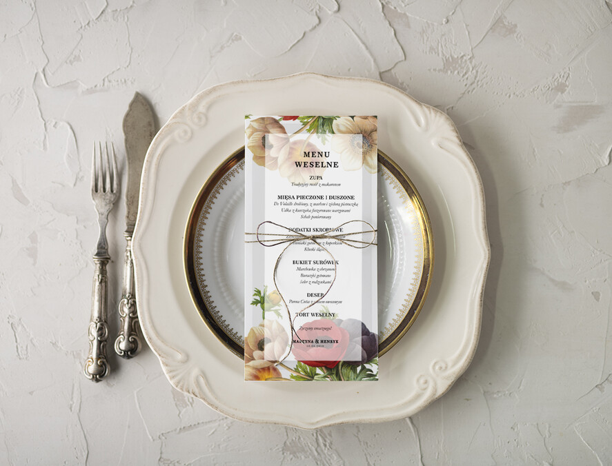 Menu botaniczne podróżnicze  menu weselne na stoły plan podawania posiłków, botaniczne z dowolną treścia1