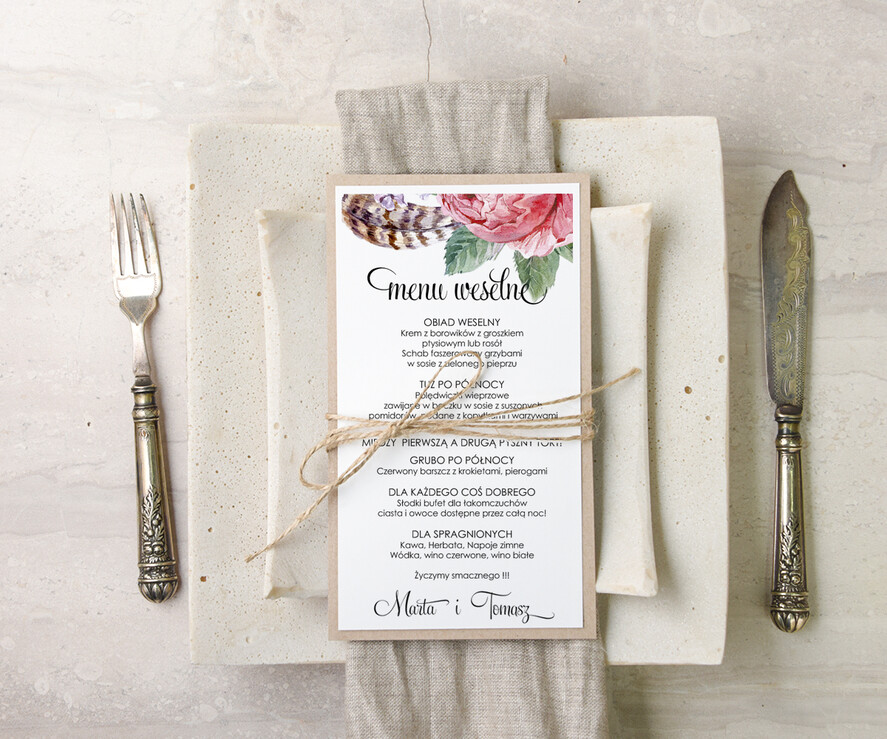Menu botaniczne podróżnicze  weselne menu karta dań weselnych, botaniczne z waszą treścią0