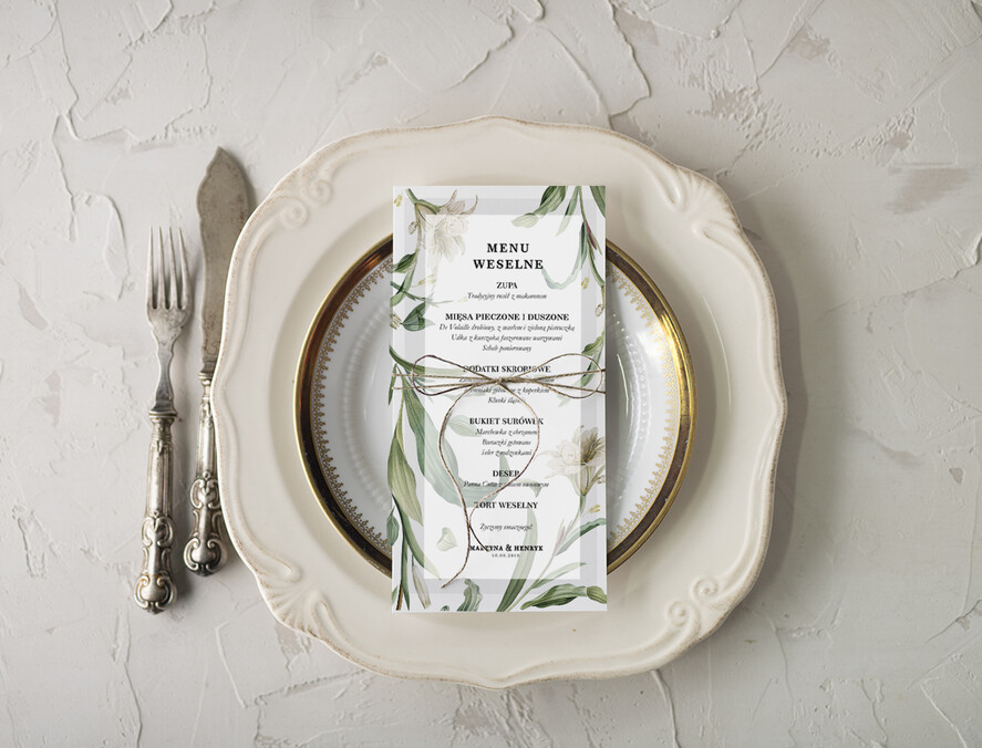 Menu botaniczne podróżnicze  ślubne menu karta potraw weselnych, botaniczne z dowolną treścia0