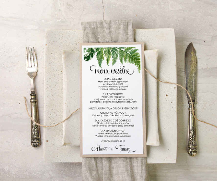 Menu botaniczne podróżnicze  menu weselne na stoły karta dań weselnych, botaniczne z dowolną treścia1
