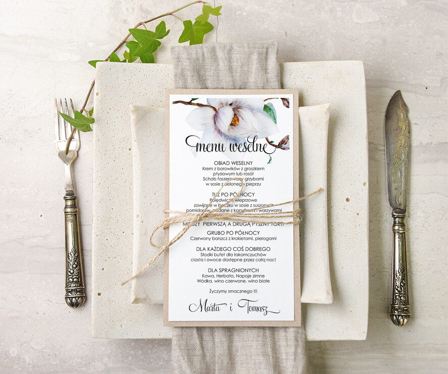 Menu botaniczne podróżnicze  weselne menu karta dań weselnych, vintage wasz tekst1