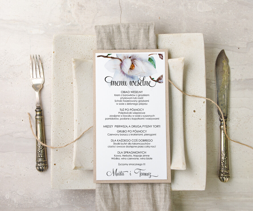 Menu botaniczne podróżnicze  weselne menu karta dań weselnych, vintage wasz tekst2