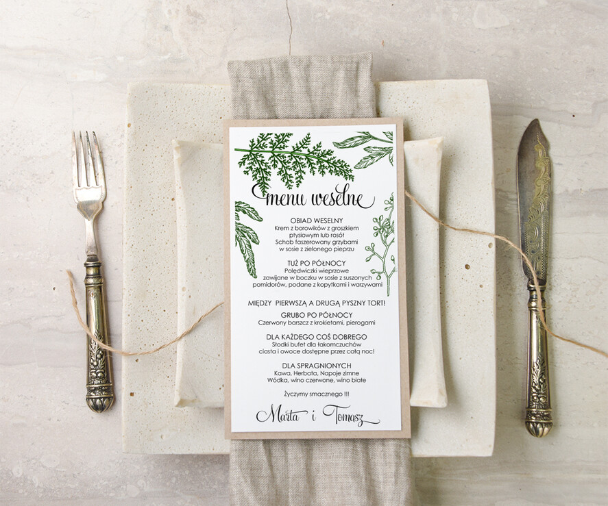 Menu botaniczne podróżnicze  menu weselne karta dań weselnych, botaniczne z dowolną treścia2