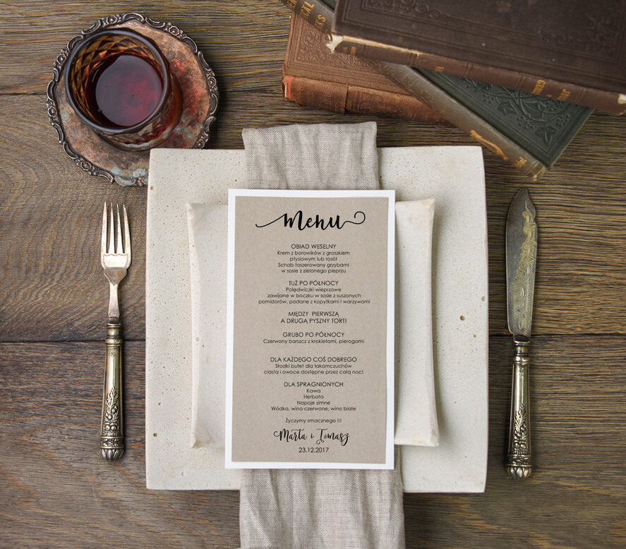 Menu botaniczne podróżnicze  ślubne menu karta potraw weselnych, botaniczne z dowolną treścia1