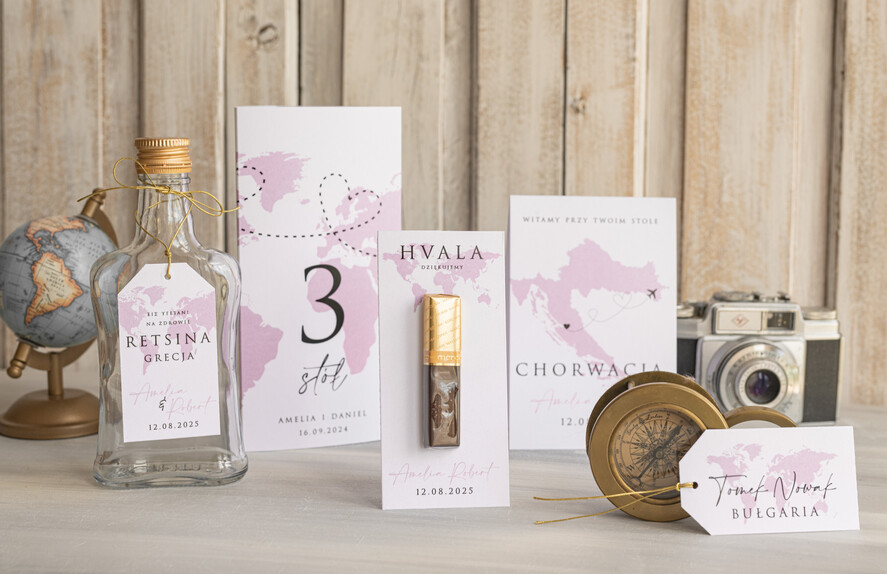 Menu botaniczne podróżnicze  karta dań weselnych menu weselne plan podawania posiłków numerek na stół weselny w jednym, menu weselne z mapą świata 2