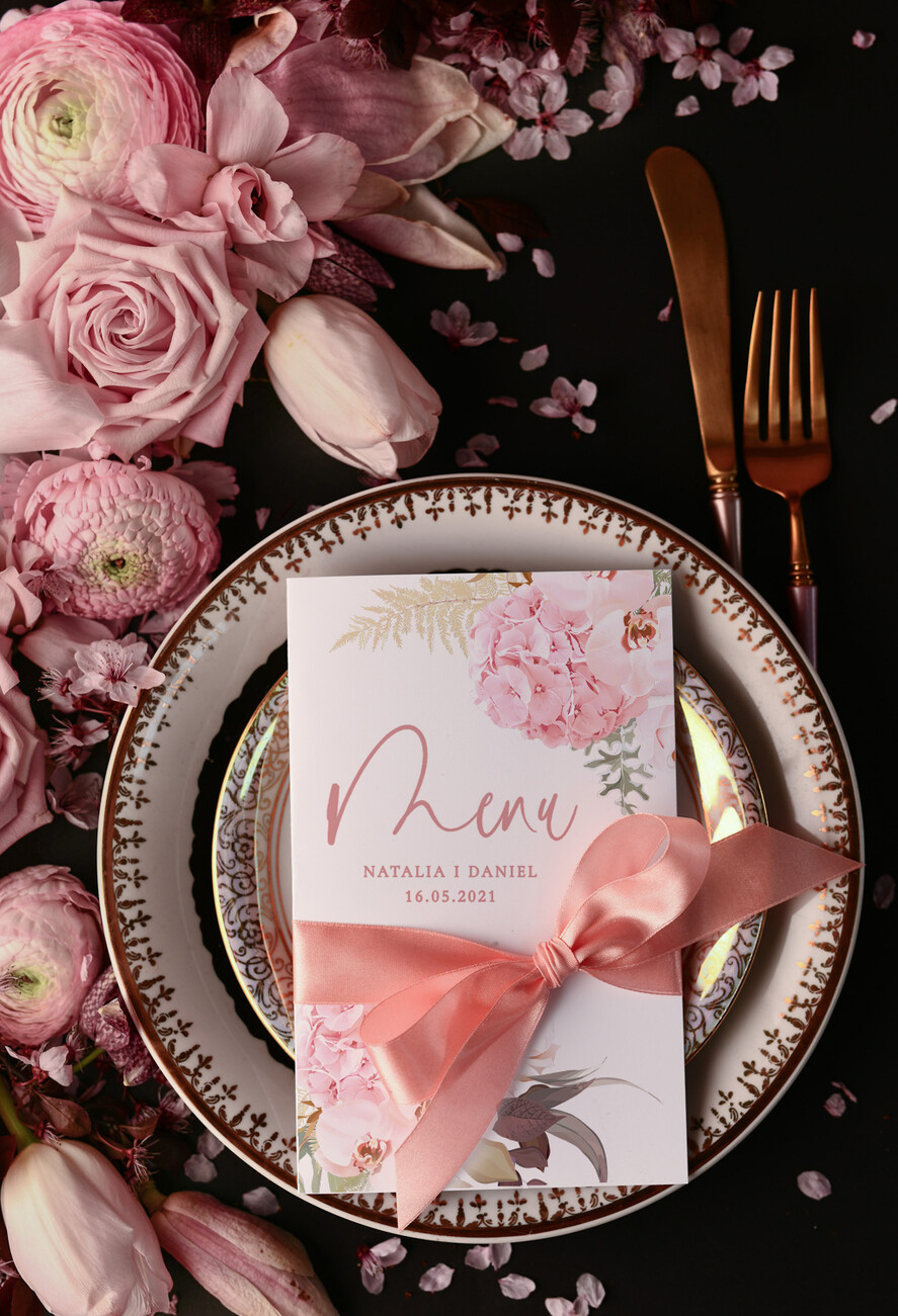 Menu botaniczne podróżnicze  menu weselne karta dań weselnych, vintage wasz tekst0