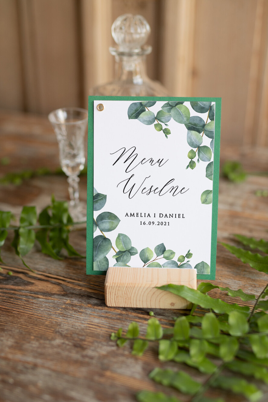 Menu botaniczne podróżnicze  menu weselne karta dań weselnych vintage wasz tekst eukaliptus0