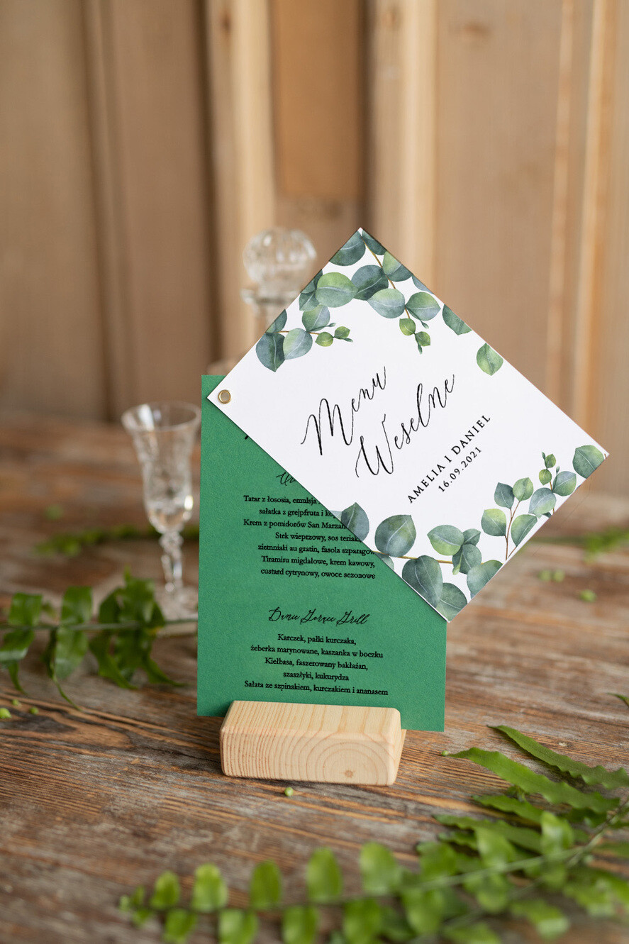 Menu botaniczne podróżnicze  menu weselne karta dań weselnych vintage wasz tekst eukaliptus1