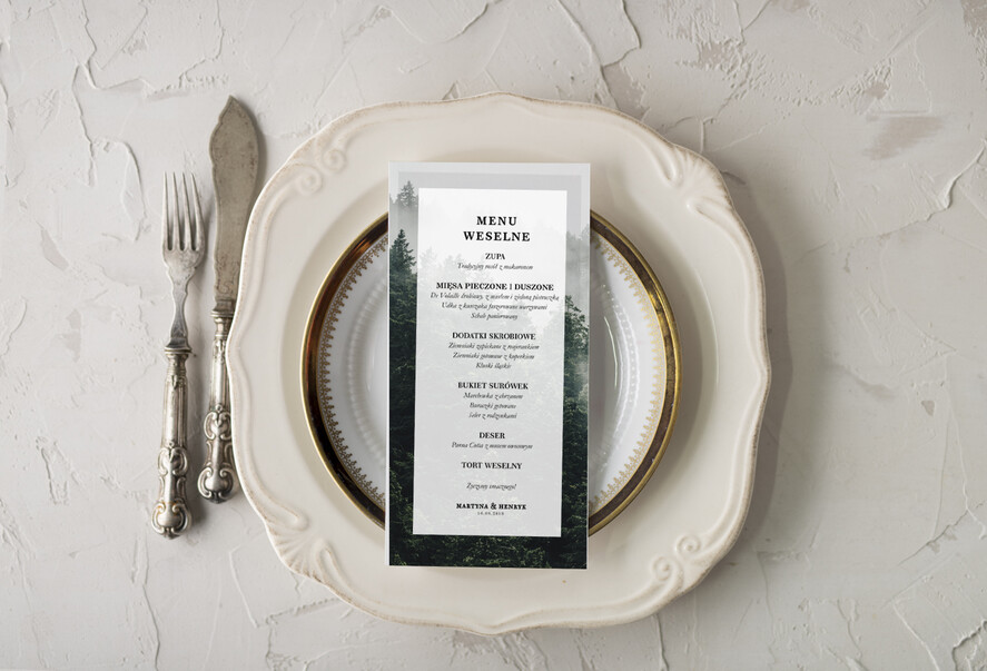 Menu botaniczne podróżnicze  menu weselne na stoły karta dań weselnych, botaniczne z waszą treścią1