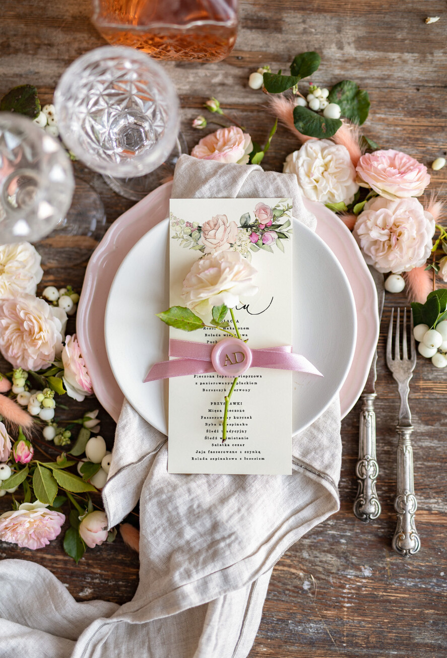 Menu botaniczne podróżnicze  ślubne menu z planem podawania dań wesenych, botaniczne z dowolną treścia0