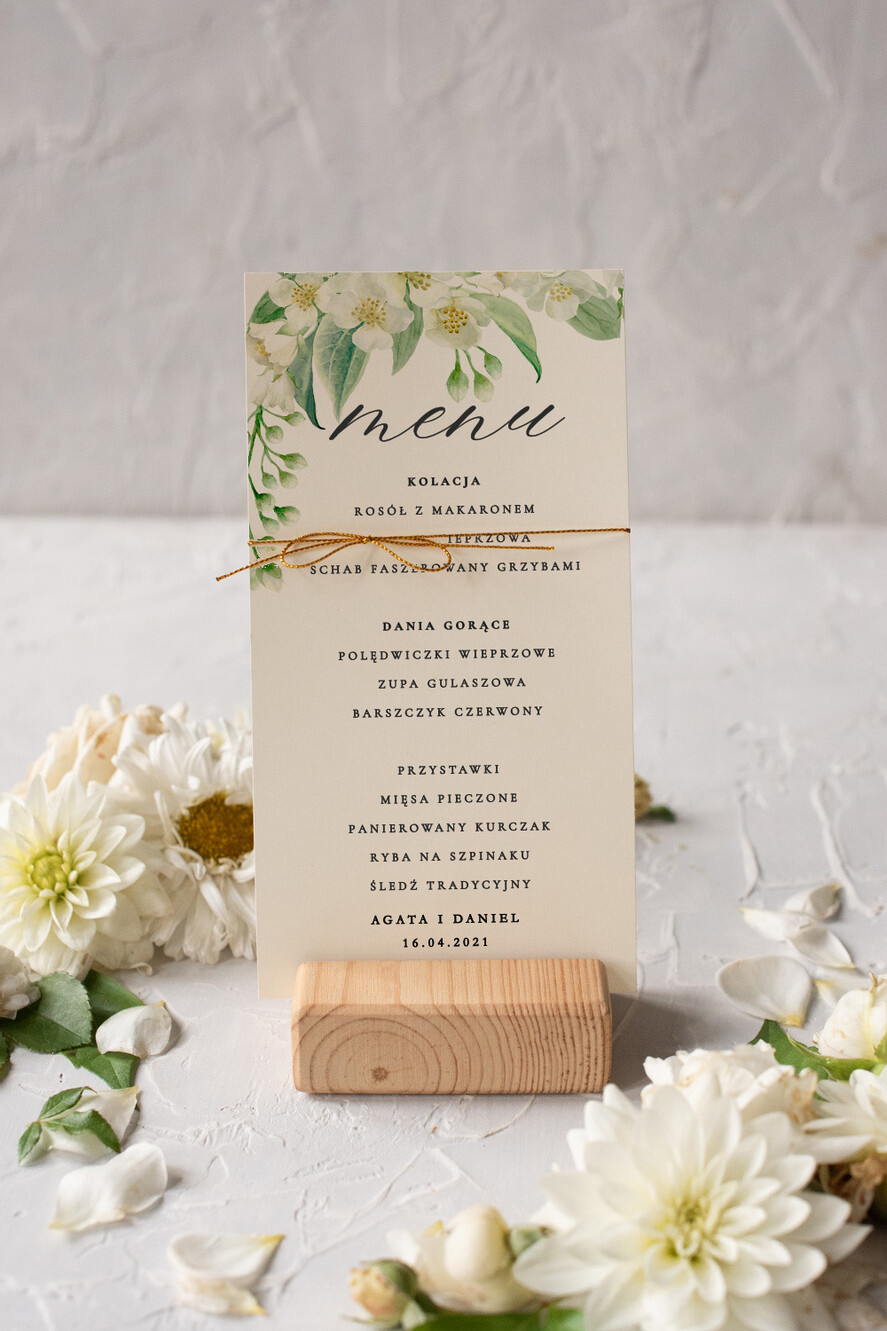 Menu botaniczne podróżnicze  karta dań weselnych menu weselne plan podawania posiłków, eleganckie na klasyczne wesele2