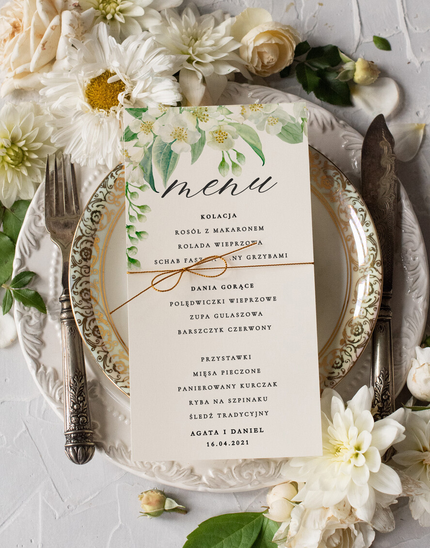 Menu botaniczne podróżnicze  karta dań weselnych menu weselne plan podawania posiłków, eleganckie na klasyczne wesele5