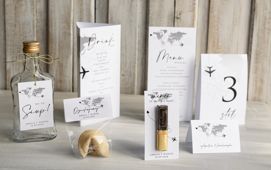 Menu botaniczne podróżnicze  menu weselne z mapą świata lub dowolnego kraju, podróżnicza karta dań na weselu, ślubne menu z planem podawania dań weselnych, karta dań4