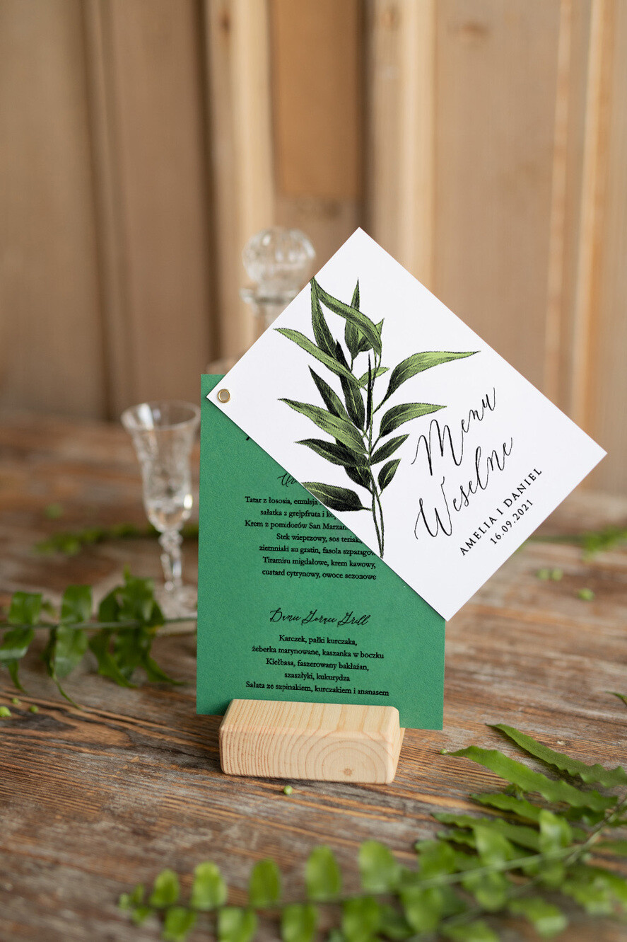 Menu botaniczne podróżnicze  weselne menu karta potraw weselnych wasz tekst gałązka oliwna 1