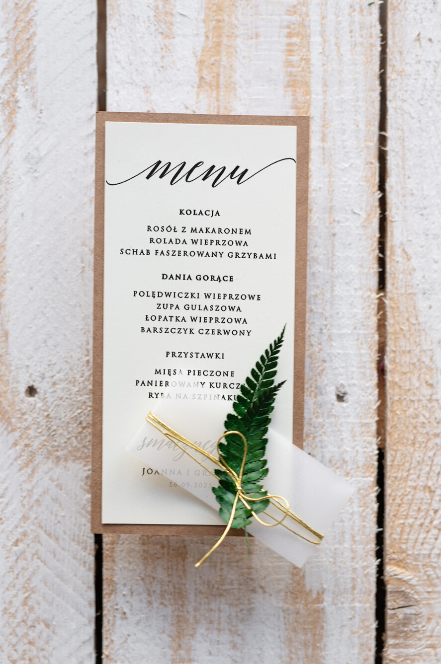Menu botaniczne podróżnicze  menu ślubne z planem posiłków, botaniczne z dowolną treścia1