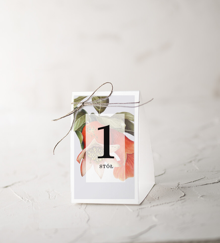 Numery na stół botaniczne podróżnicze  numerek stojak na stół weselny, kwiaty boho piekne kolory0
