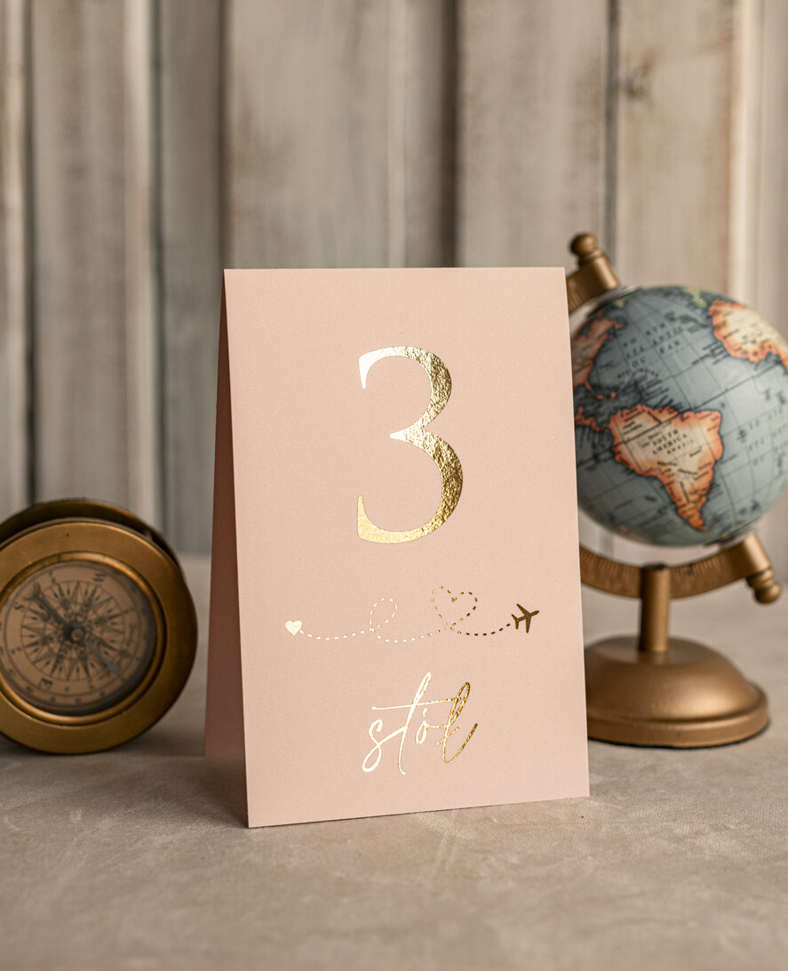 Numery na stół botaniczne podróżnicze  podróżnicze numerki na stół weselny, kolor ecru lub pudrowy róż, tematyczne numery na stoły weselne, dekoracje stołów weselnych 4