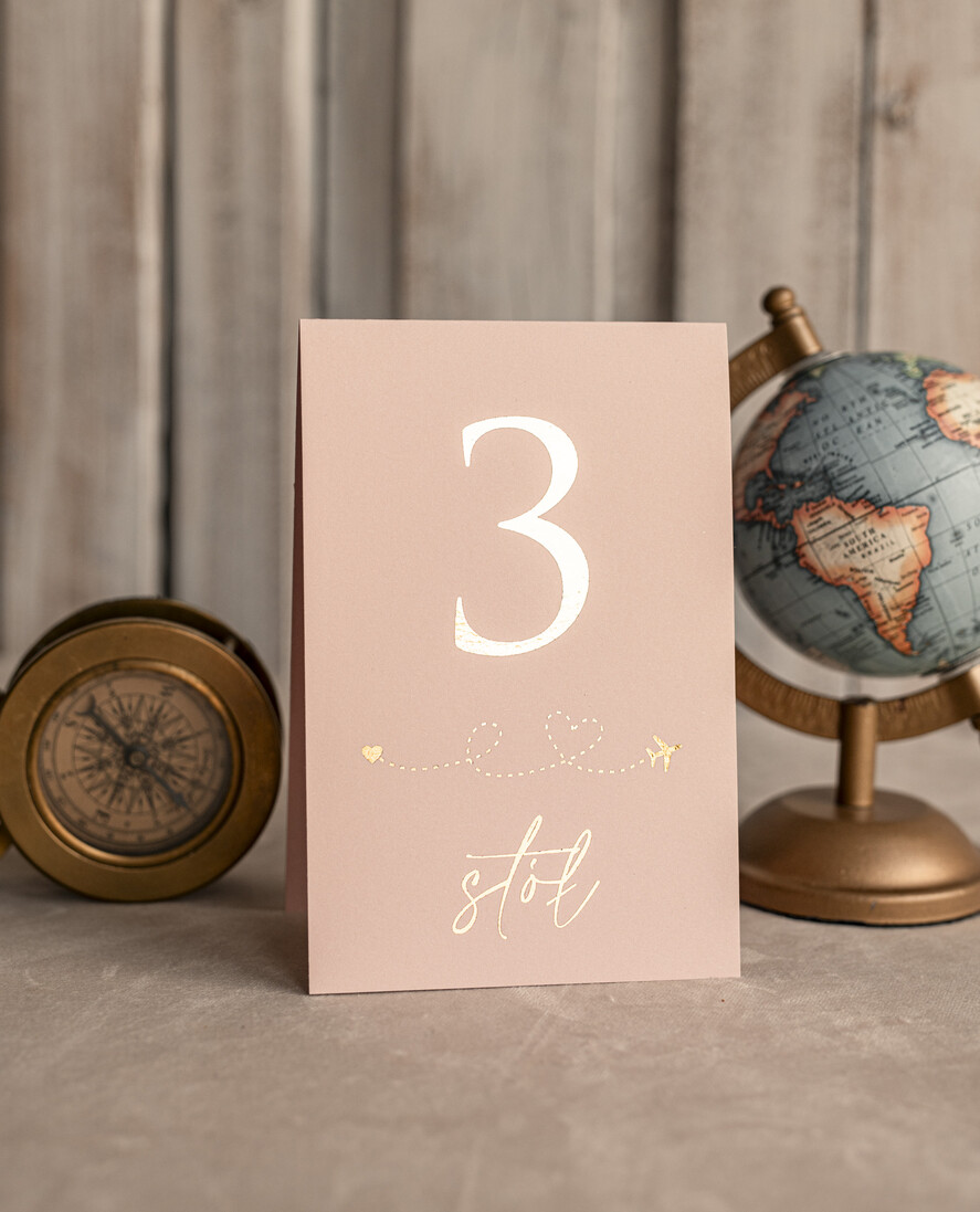 Numery na stół botaniczne podróżnicze  podróżnicze numerki na stół weselny, kolor ecru lub pudrowy róż, tematyczne numery na stoły weselne, dekoracje stołów weselnych 0