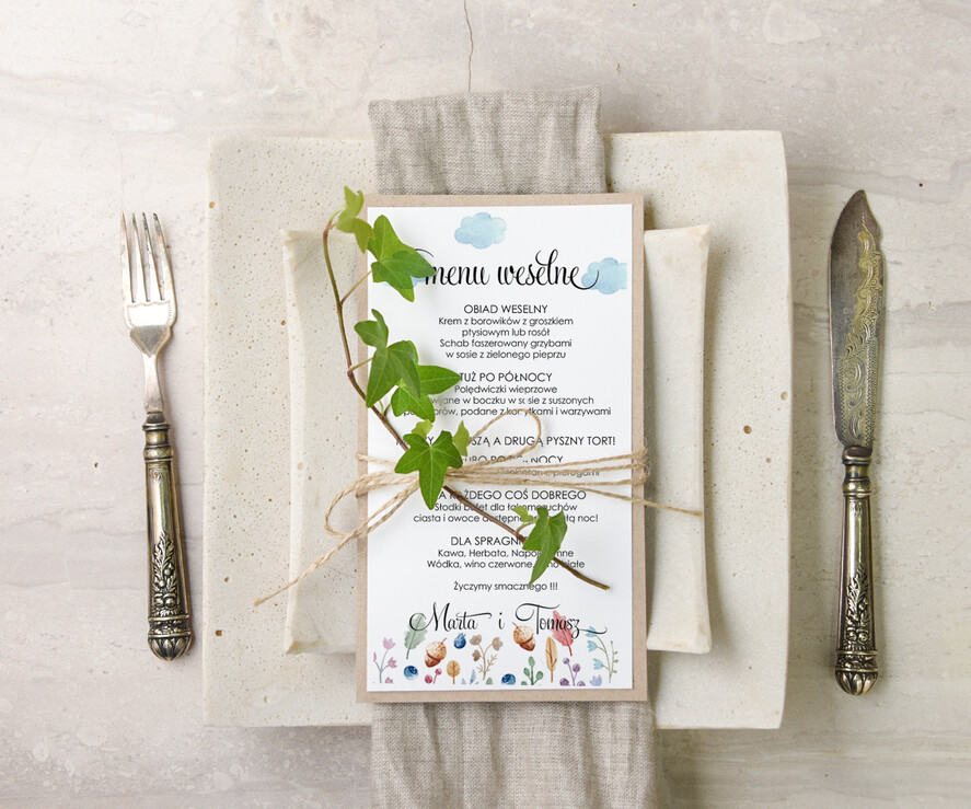 Menu akwarele weselne menu karta potraw weselnych, dowolna tresc akwarele0