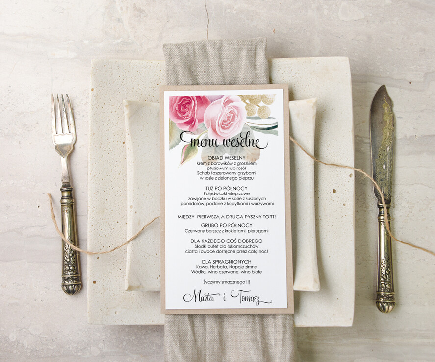 Menu akwarele ślubne menu karta potraw weselnych, eleganckie z wasza treścia1