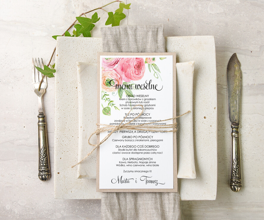 Menu akwarele menu weselne na stoły karta dań weselnych, z dowolną treścia inspirowane malarstwem1
