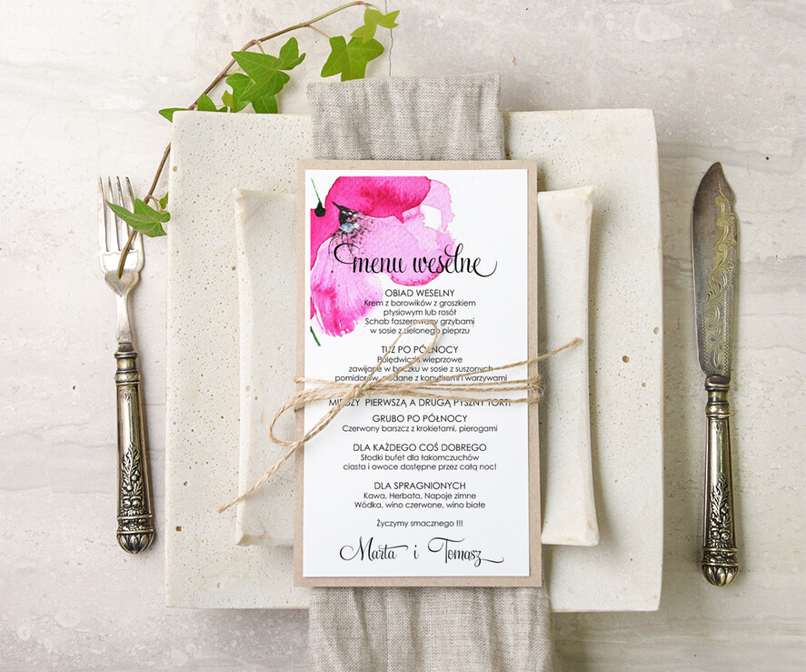 Menu akwarele menu weselne karta dań weselnych, z dowolną treścia inspirowane malarstwem1