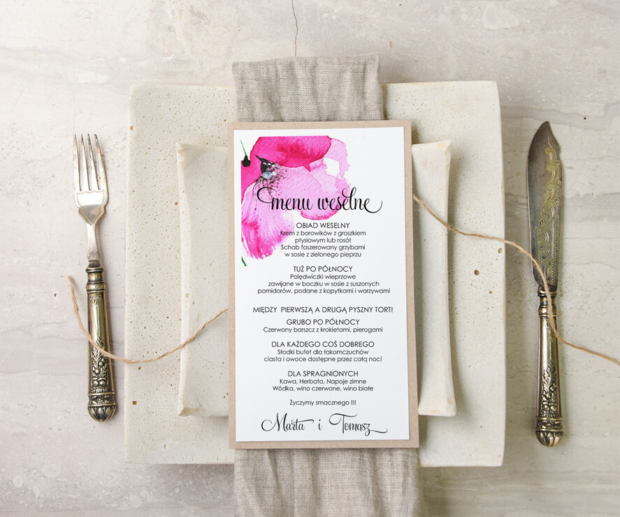 Menu akwarele menu weselne karta dań weselnych, z dowolną treścia inspirowane malarstwem2