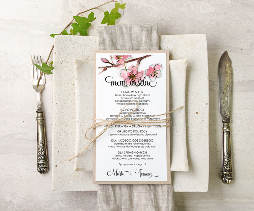 Menu akwarele menu weselne na stoły plan podawania posiłków, akwarelki dowolna tresc0