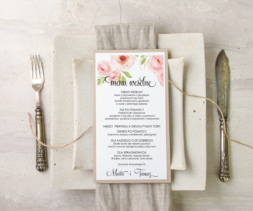 Menu akwarele menu ślubne z planem posiłków, z dowolną treścia inspirowane malarstwem2