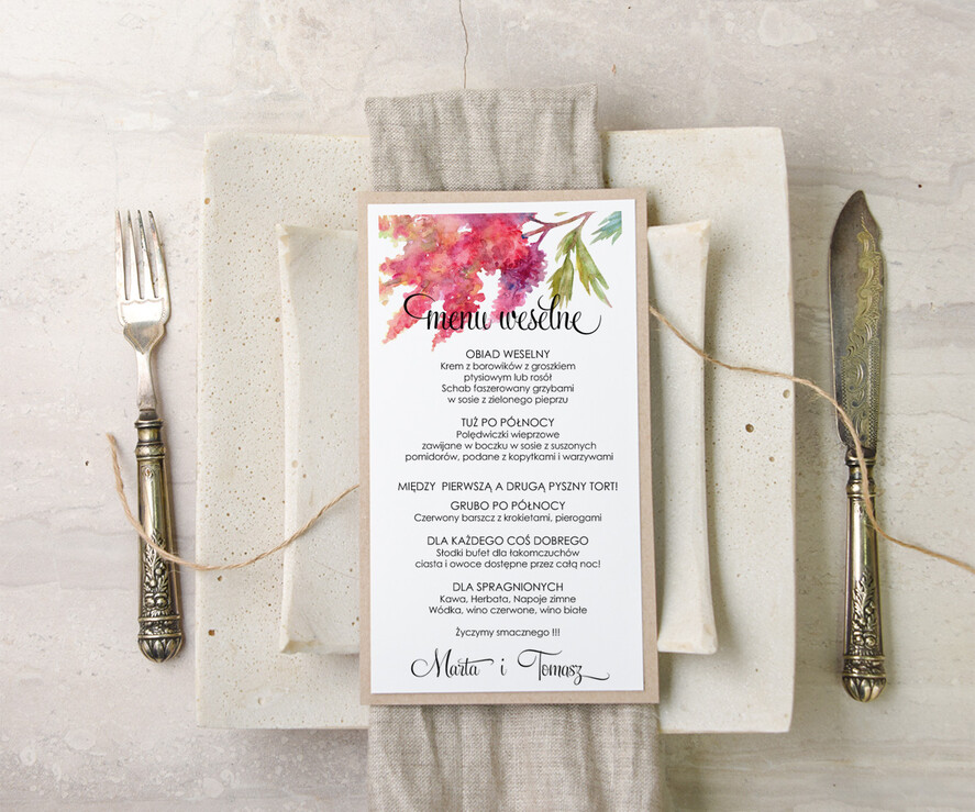 Menu akwarele menu ślubne z planem posiłków, dowolna tresc akwarele1