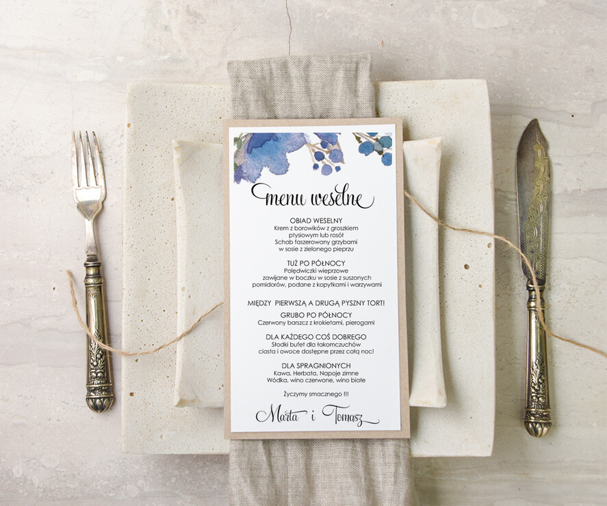 Menu akwarele menu weselne karta dań weselnych, z dowolną treścia inspirowane malarstwem1