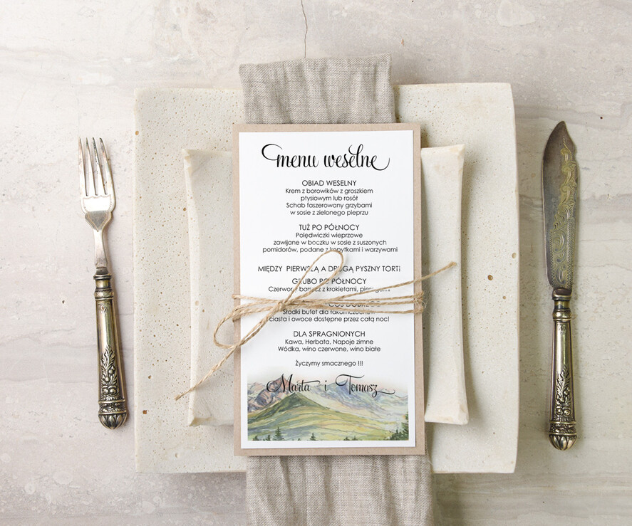 Menu akwarele ślubne menu z planem podawania dań wesenych, malowane akwarele wasza tresc1