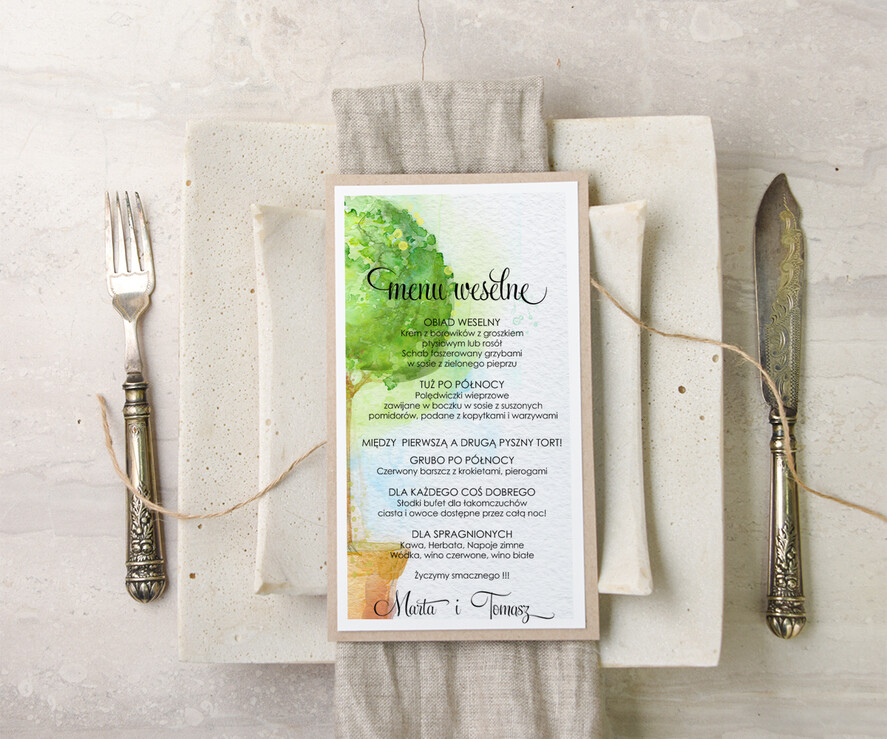 Menu akwarele menu weselne na stoły karta dań weselnych, z dowolną treścia inspirowane malarstwem0