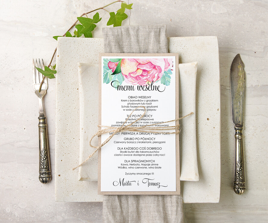 Menu akwarele menu ślubne z planem posiłków, malowane akwarele wasza tresc1