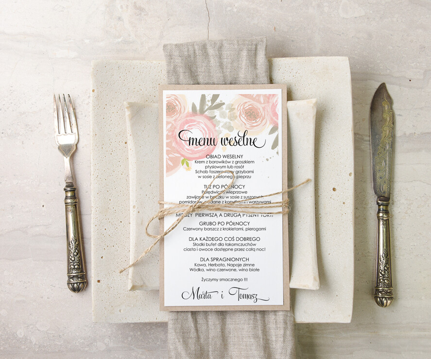 Menu akwarele weselne menu karta dań weselnych, akwarelki dowolna tresc1
