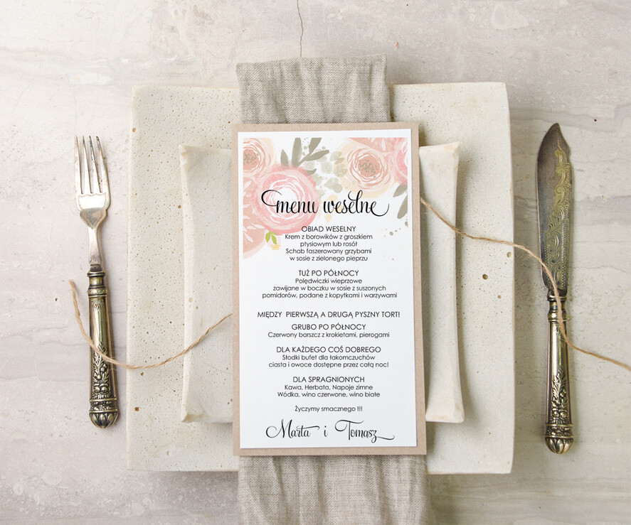 Menu akwarele weselne menu karta dań weselnych, akwarelki dowolna tresc0