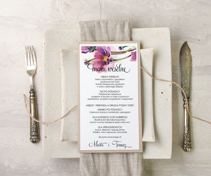 Menu akwarele weselne menu karta potraw weselnych, eleganckie z wasza treścia1