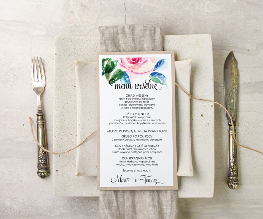 Menu akwarele menu weselne na stoły karta dań weselnych, dowolna tresc akwarele1