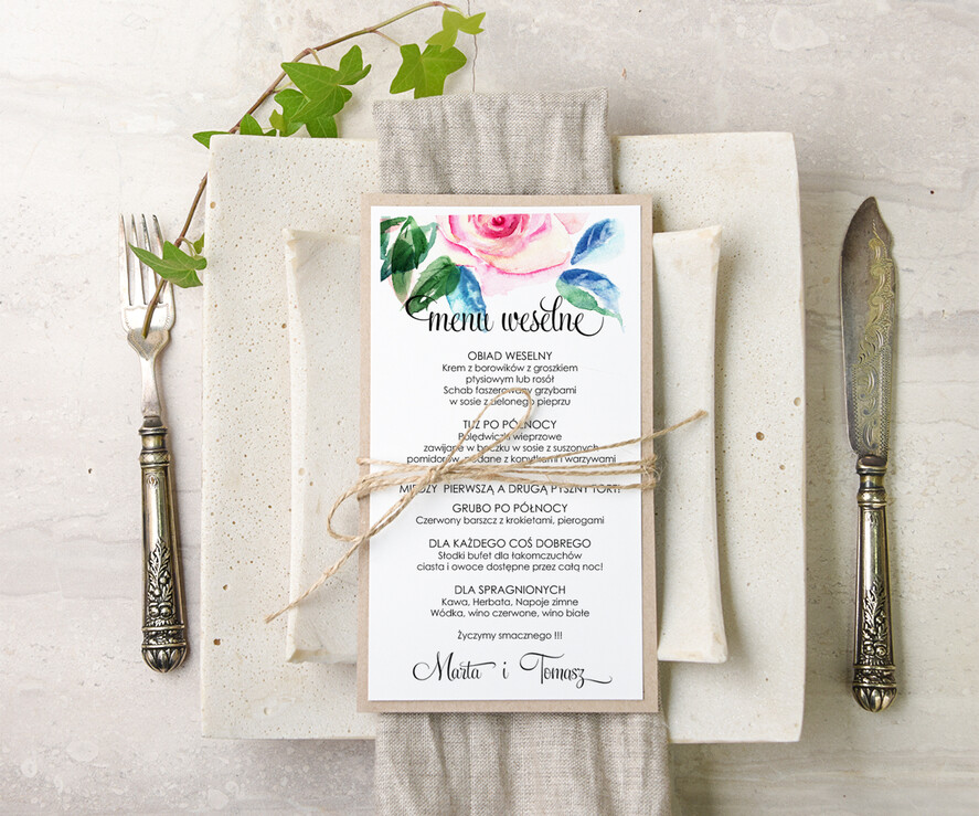 Menu akwarele menu weselne na stoły karta dań weselnych, dowolna tresc akwarele2