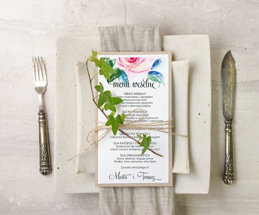 Menu akwarele menu weselne na stoły karta dań weselnych, dowolna tresc akwarele0