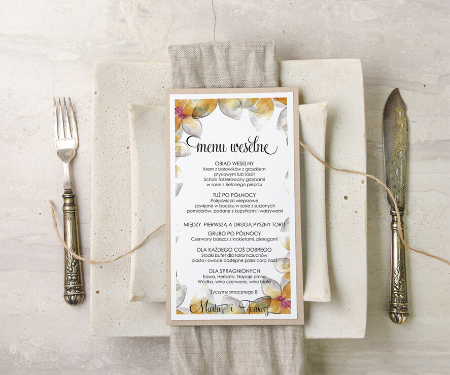 Menu akwarele weselne menu karta dań weselnych, akwarelki dowolna tresc2