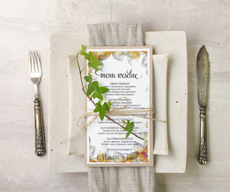 Menu akwarele weselne menu karta dań weselnych, akwarelki dowolna tresc0