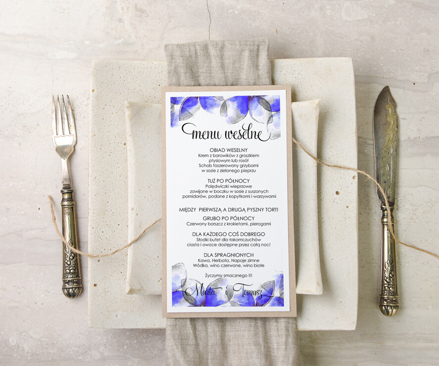 Menu akwarele menu weselne na stoły karta dań weselnych, dowolna tresc akwarele1