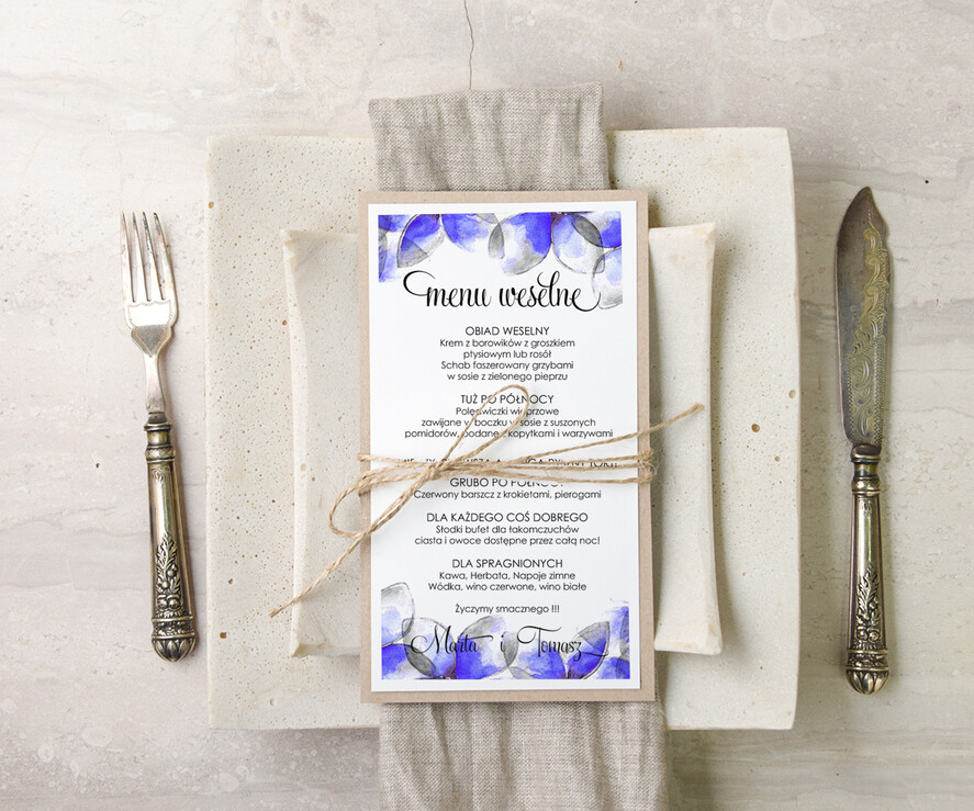 Menu akwarele menu weselne na stoły karta dań weselnych, dowolna tresc akwarele0