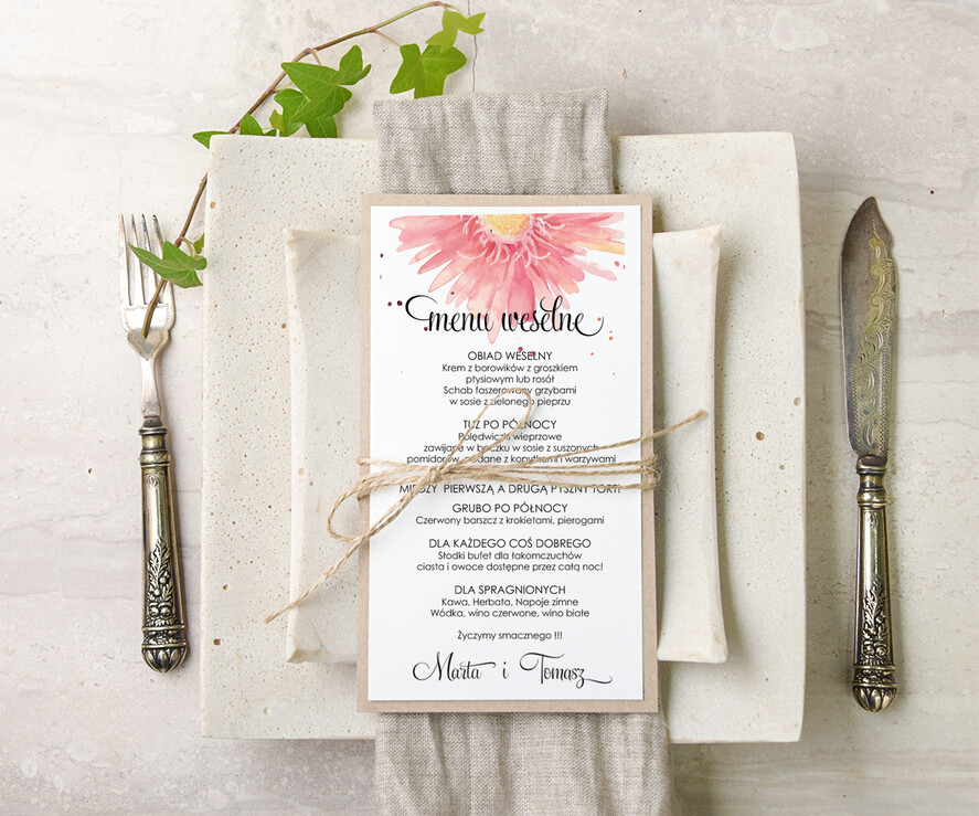 Menu akwarele menu ślubne z planem posiłków, akwarelki dowolna tresc1