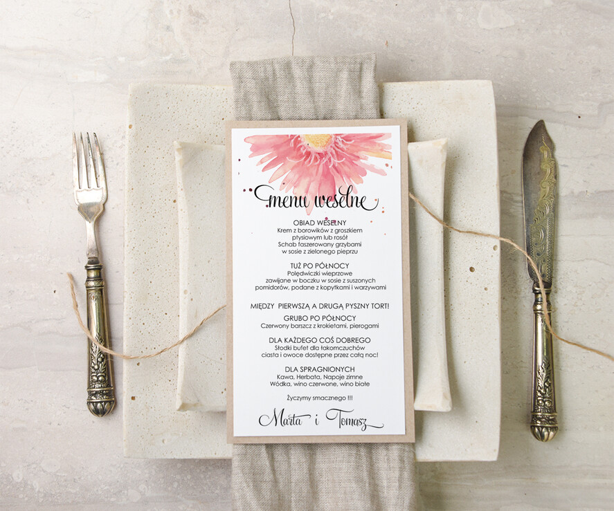 Menu akwarele menu ślubne z planem posiłków, akwarelki dowolna tresc2