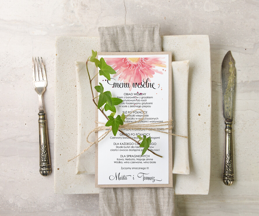 Menu akwarele menu ślubne z planem posiłków, akwarelki dowolna tresc0