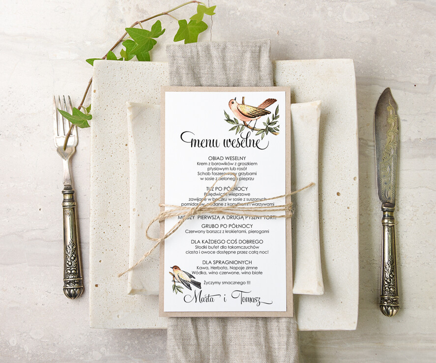 Menu akwarele menu ślubne z planem posiłków, malowane akwarele wasza tresc1