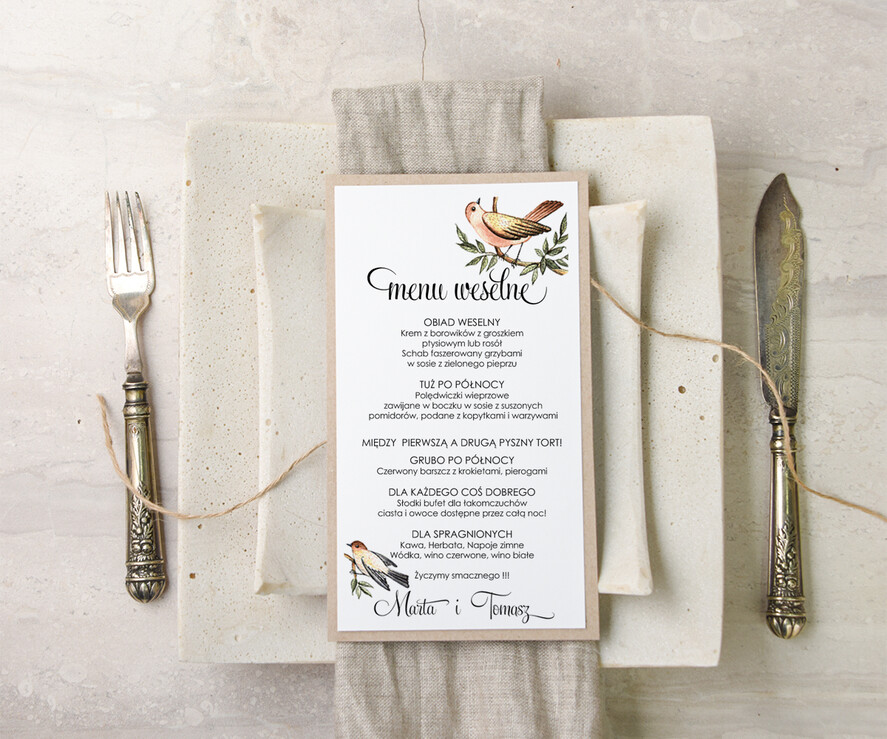 Menu akwarele menu ślubne z planem posiłków, malowane akwarele wasza tresc2