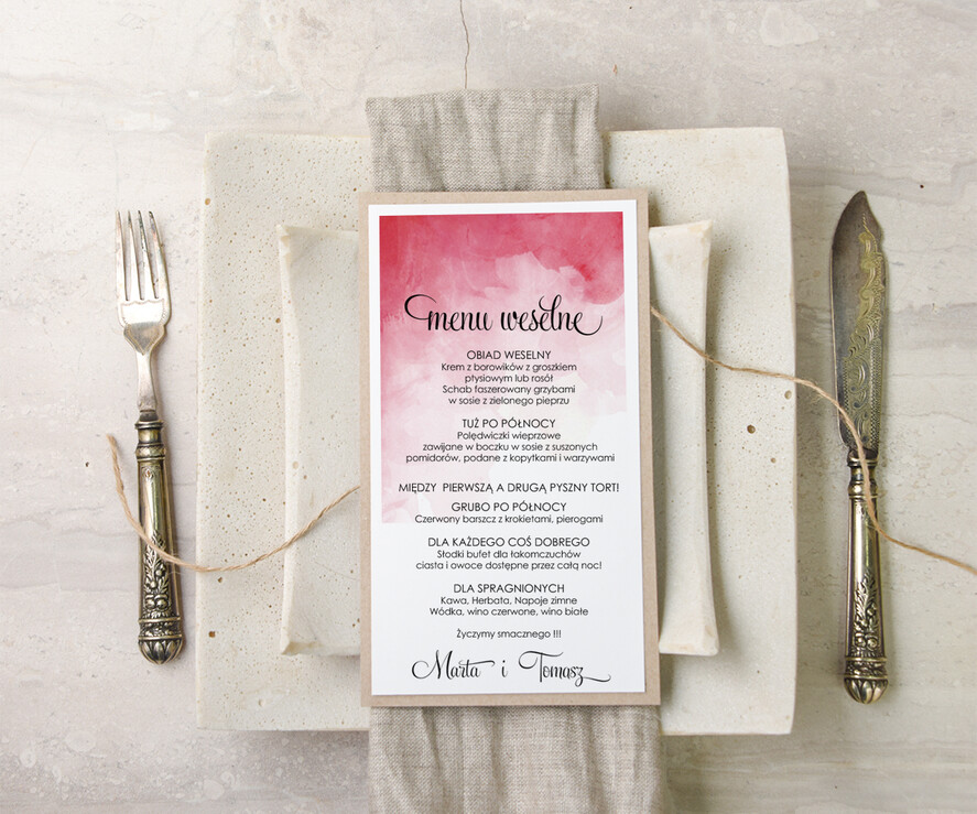Menu akwarele weselne menu karta potraw weselnych, malowane akwarele wasza tresc1